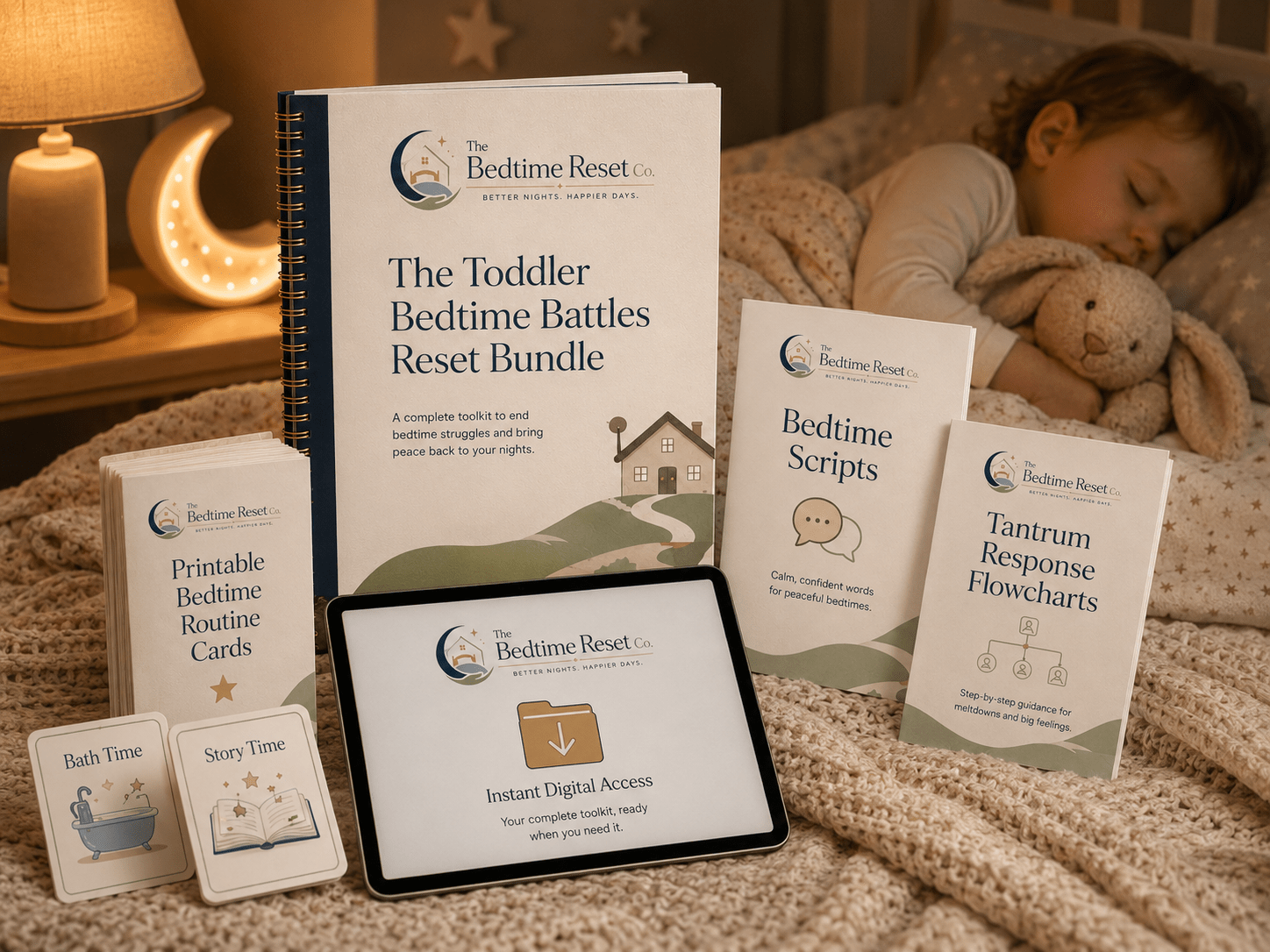 Toddler Bedtime Battles Reset Bundle: 10 Calm Sleep Routine Tools, Scripts & Printable Guides - The Bedtime Reset Co